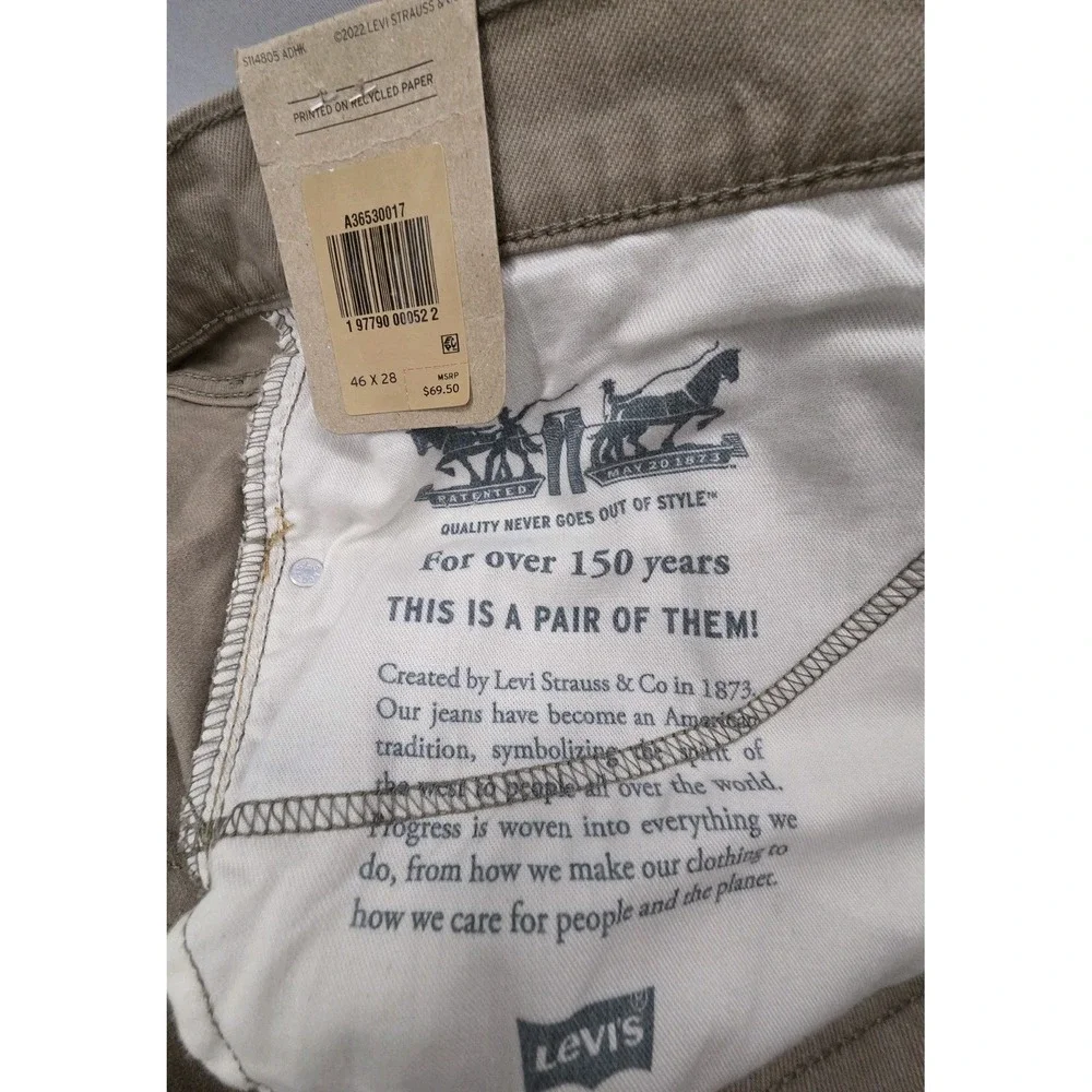 New Levis Original 511 Mens 46/28 (L26) Stretch KHAKI/BEIGE SlimFit Jeans RT:$70